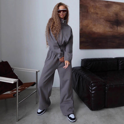 Womens Long-sleeve Zip-front Collared Jumpsuit