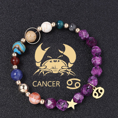 Twelve Constellations Bracelets Natural Stone Hemp Stone Cut Surface Eight Planets