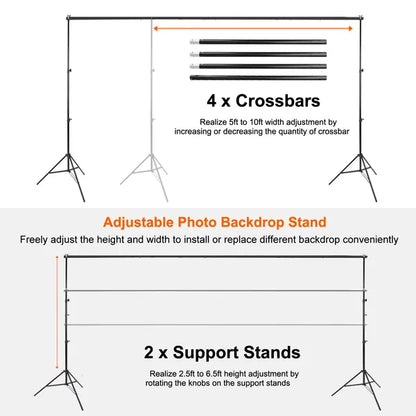 6.5 X 10ft Photo Video Studio Backdrop Background Stand Adjustable Heavy Duty Photography Backdrop Support Stand Set