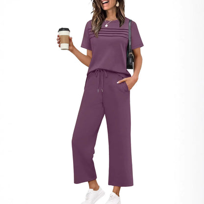 Two-Piece Summer Travel Vacation Outfit Short-Sleeve Casual Set