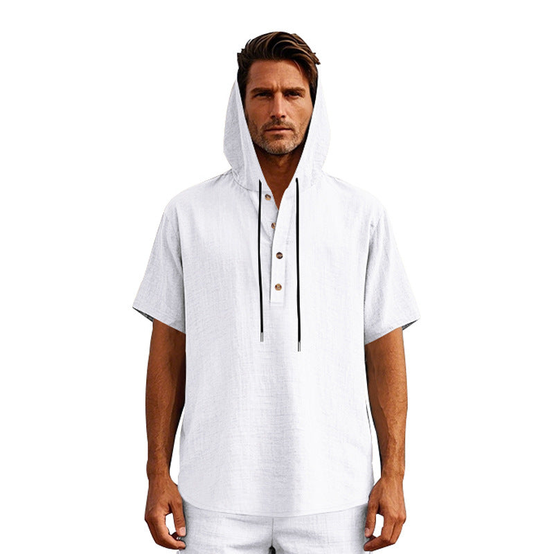 European And American Linen Short-sleeved Men's T-shirt Simple