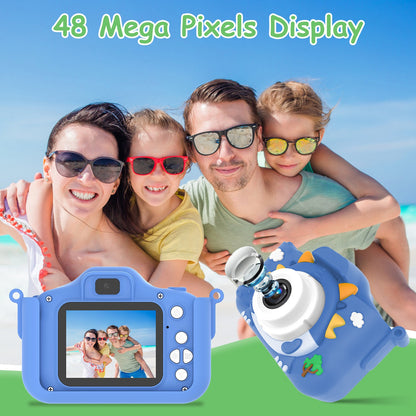 Pink-Blue Options -- 1Pc Dinosaur Kids Selfie Camera Cartoon Camera 48MP 1080P HD Digital Camera With Cartoon Case Card Reader 32G MMC Card For Boys Girls Above Aged 6 Years Old