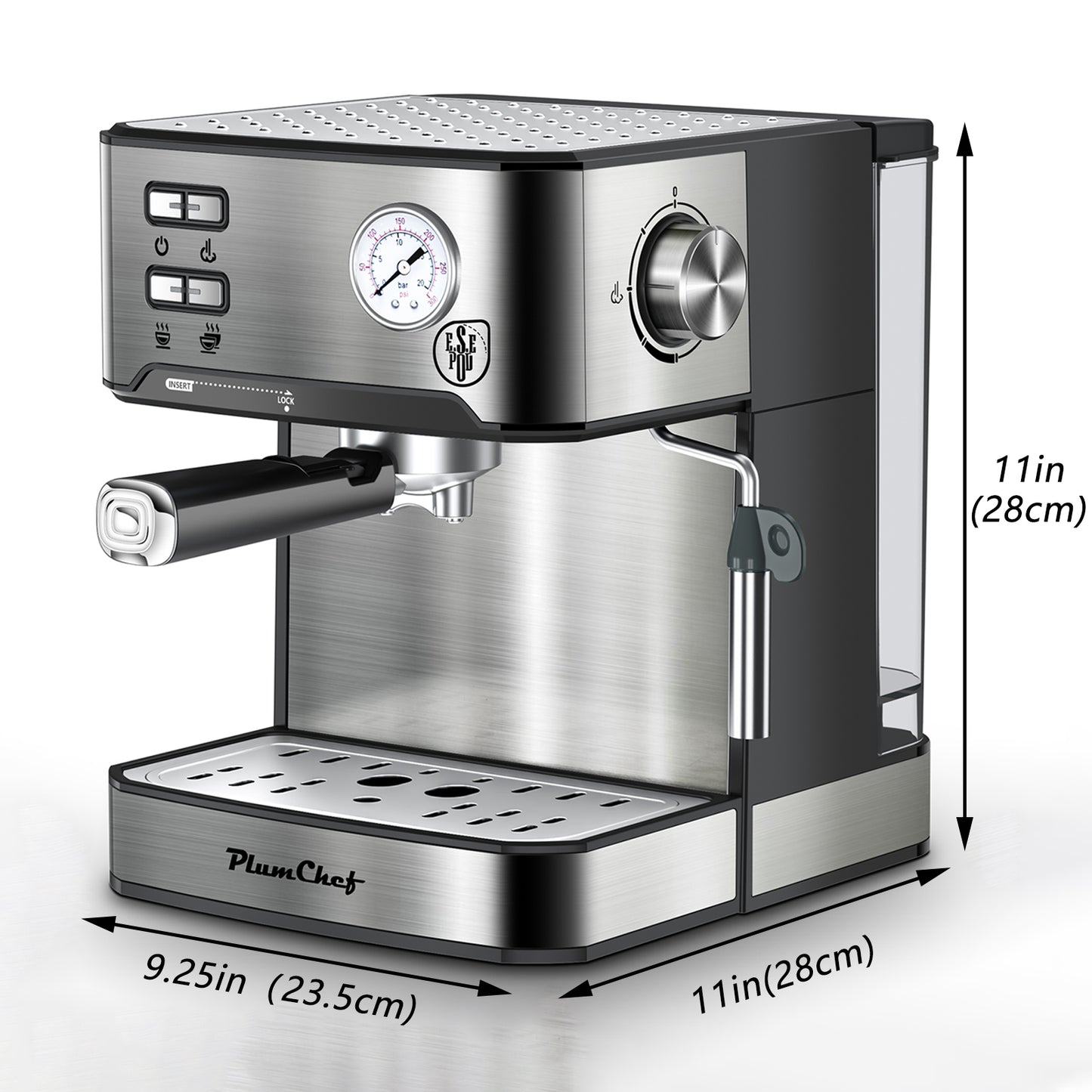 20 Bar Professional Espresso Machine With Milk Frother, Single Double Shot, ESE Pod Compatible, Visual Display Of Pressure, Removable Water Tank For Cappuccino, Latte, Machiato For Home Barista