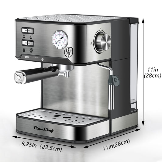 20 Bar Professional Espresso Machine With Milk Frother, Single Double Shot, ESE Pod Compatible, Visual Display Of Pressure, Removable Water Tank For Cappuccino, Latte, Machiato For Home Barista
