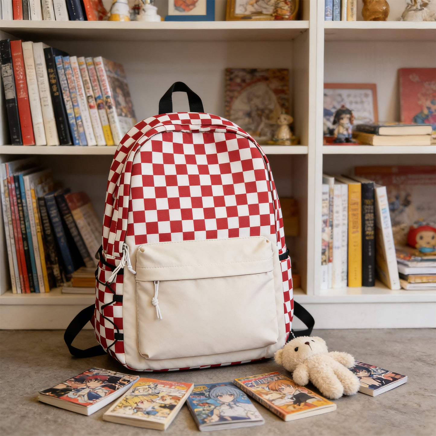 Plaid Backpack-Red