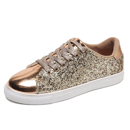 Plus Size Sequined Front Lace-up Solid Color Plus Size Board Shoes