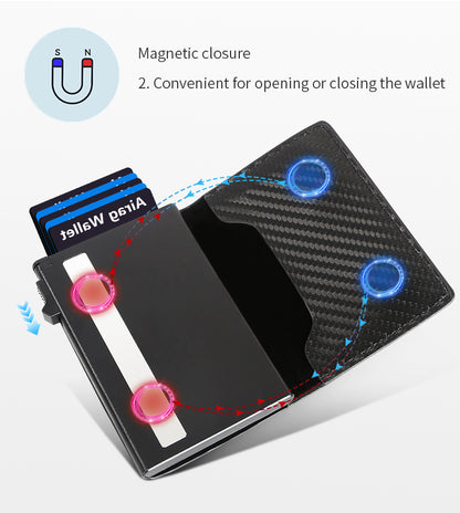 Men's Slim Wallet, RFID Metal Aluminum Shell Men's Automatic Card Ejection Wallet Card Holder