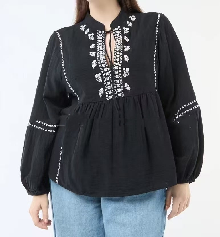 Womens Loose-Fit Long-Sleeve Plus-Size Shirt