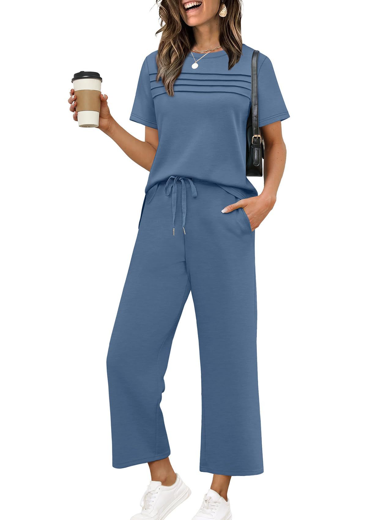 Two-Piece Summer Travel Vacation Outfit Short-Sleeve Casual Set