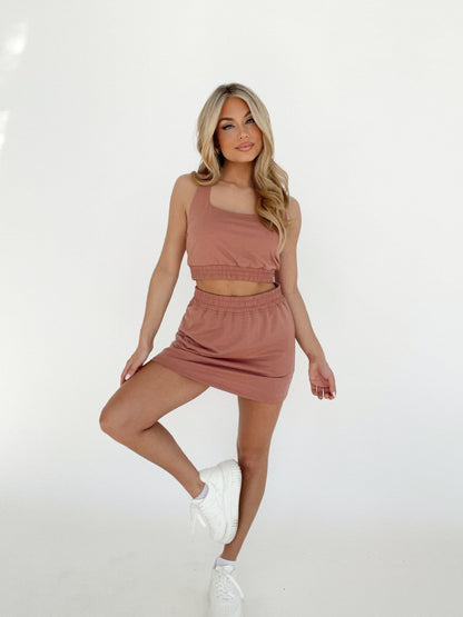 Womens Solid-Color Tank Top And Skirt Two-Piece Set