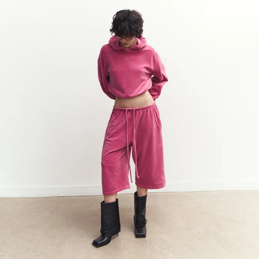 Womens Hooded Long-Sleeve Top And Elastic-Waist Shorts Set