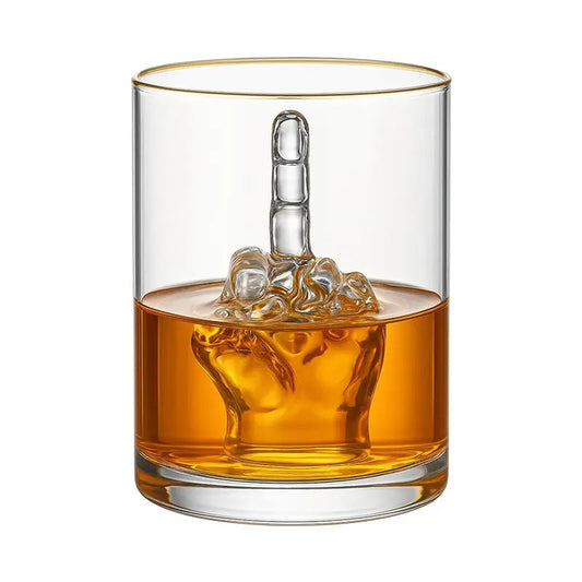 Whiskey Glass | 3D Finger Inside - Funny Novelty Glass for Bourbon Scotch Cocktails | Unique Gift for Men