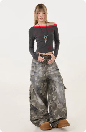 American Retro Hot Girl Camouflage Cargo Jeans For Women