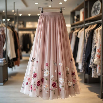 Womens Delicate And Sweet Rose-Print Midi Skirt