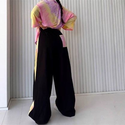 Womens Short-Sleeve Crew-Neck Tie-Dye T-Shirt And Pants Set