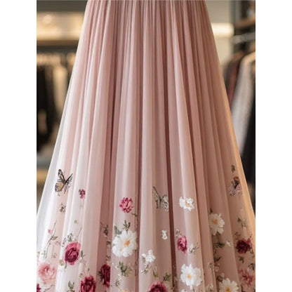 Womens Delicate And Sweet Rose-Print Midi Skirt