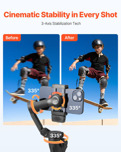 3-Axis Phone Gimbal Stabilizer For Smartphone AI-Powered Tracking Fill Light