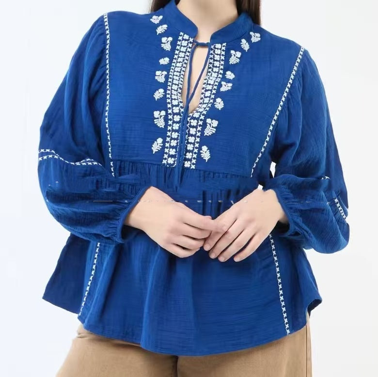 Womens Loose-Fit Long-Sleeve Plus-Size Shirt