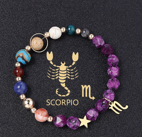 Twelve Constellations Bracelets Natural Stone Hemp Stone Cut Surface Eight Planets