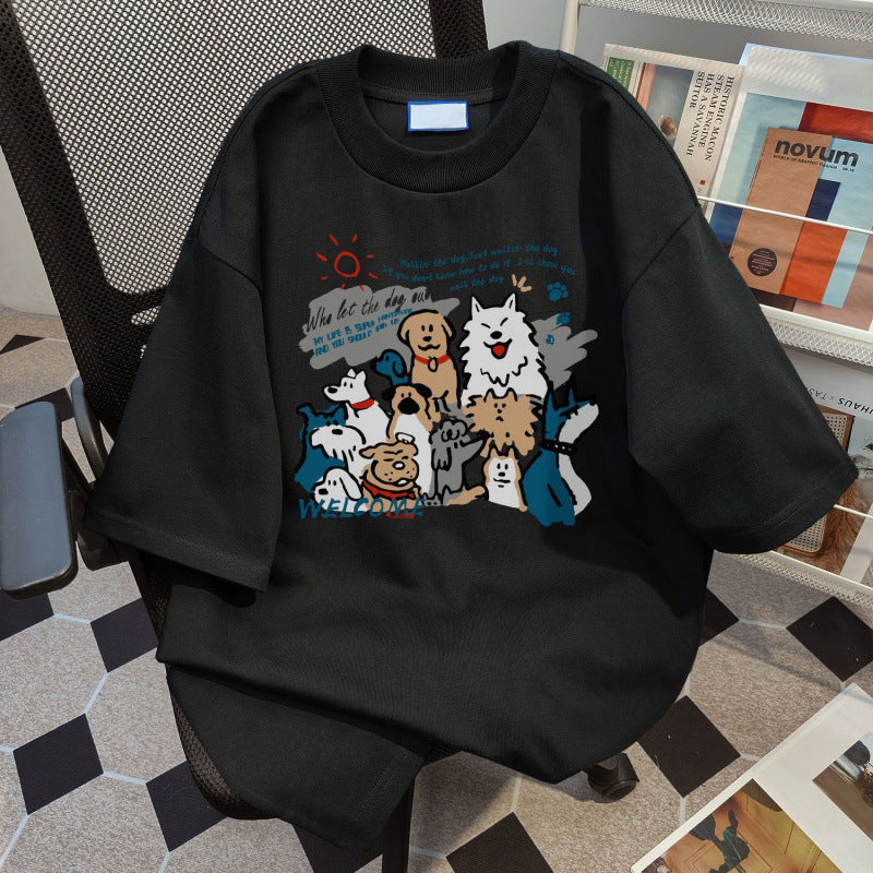 Womens Summer Short-Sleeve Cotton T-Shirt With Puppy Print