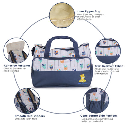 5Pcs Baby Nappy Diaper Bags Set Mummy Diaper Handbags With Diaper Pad Food Bag Bottle Bag Travel Tote Bags For Mom Dad