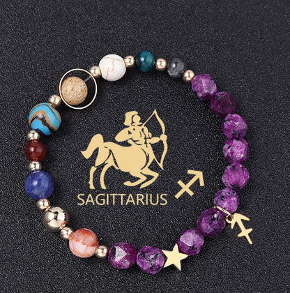 Twelve Constellations Bracelets Natural Stone Hemp Stone Cut Surface Eight Planets