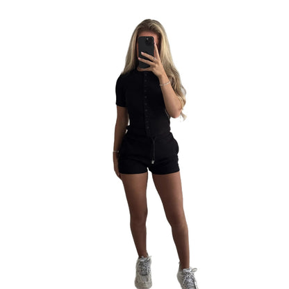 Button-front Cardigan Short-sleeve Top And Tie-waist Shorts Two-piece Set