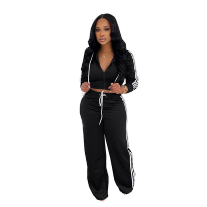 Womens Fashionable Casual Striped Outerwear Set