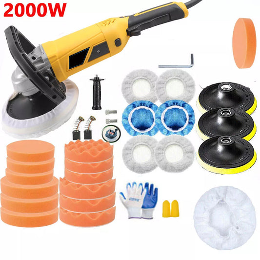 2000W Electric Polisher Car Sander Machine Kit Buffer Pad Sponge Polishing Waxer