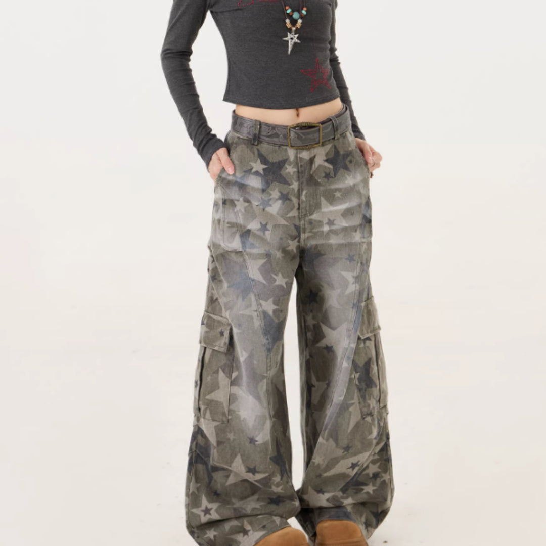 American Retro Hot Girl Camouflage Cargo Jeans For Women