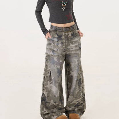 American Retro Hot Girl Camouflage Cargo Jeans For Women