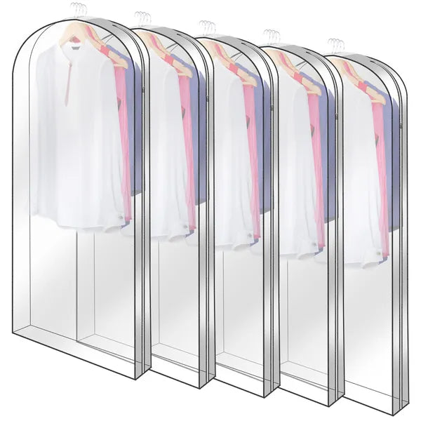 5 Pack Garment Bag For Hanging Clothes Dustproof Waterproof Hanging Clothes Storage Bag Clear Transparent Suits Cover For Sweater Jacket Coat Dress Shirt