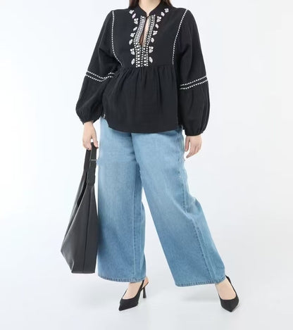 Womens Loose-Fit Long-Sleeve Plus-Size Shirt