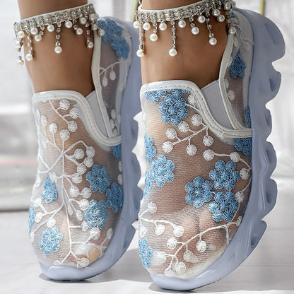 Contrast Glitter Transparent Mesh Patch Breathable Sneakers - Without Ankle Strap