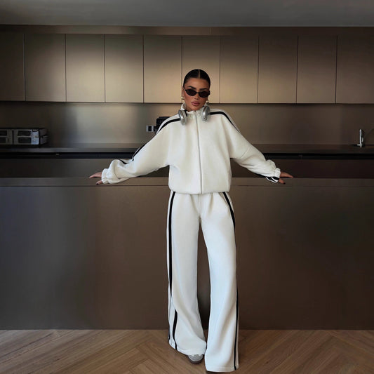 Color-block Long-sleeve Casual Sportswear Set