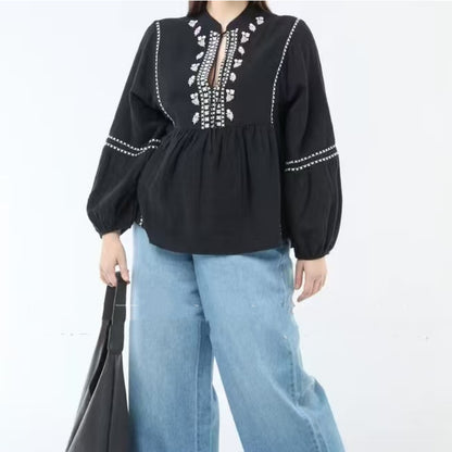 Womens Loose-Fit Long-Sleeve Plus-Size Shirt