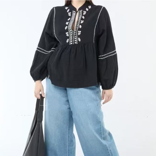 Womens Loose-Fit Long-Sleeve Plus-Size Shirt
