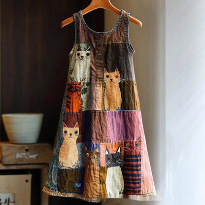 Sleeveless V-neck 3D-printed Fresh And Airy Dress