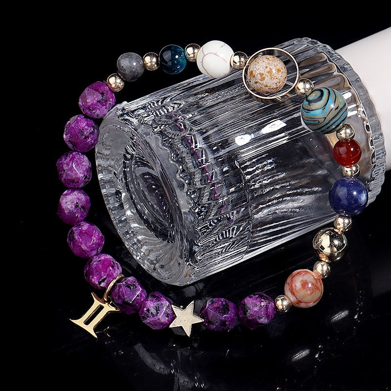 Twelve Constellations Bracelets Natural Stone Hemp Stone Cut Surface Eight Planets