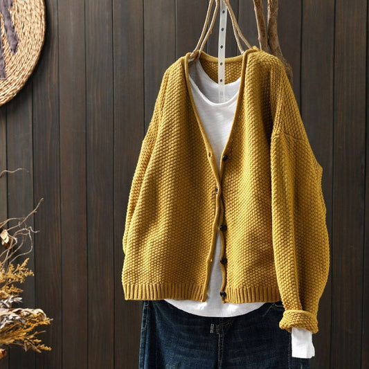 Retro Artistic V-Neck Knitted Sweater Coat