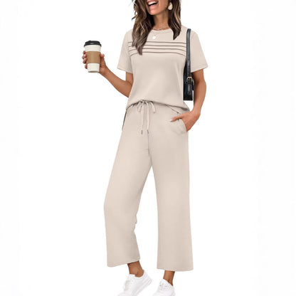 Two-Piece Summer Travel Vacation Outfit Short-Sleeve Casual Set