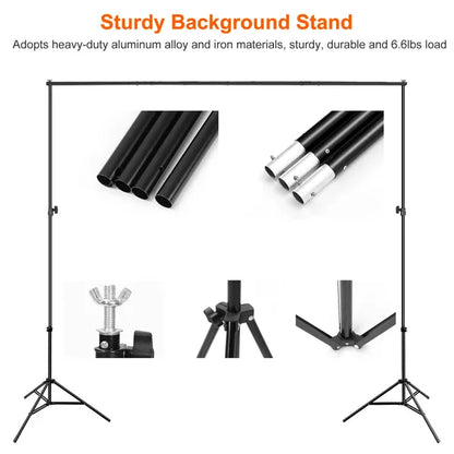 6.5 X 10ft Photo Video Studio Backdrop Background Stand Adjustable Heavy Duty Photography Backdrop Support Stand Set