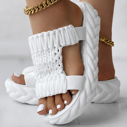 Platform Sandals Summer Braided Knit Hollow Open Toe Slipper Sandals - Anklet Not Included