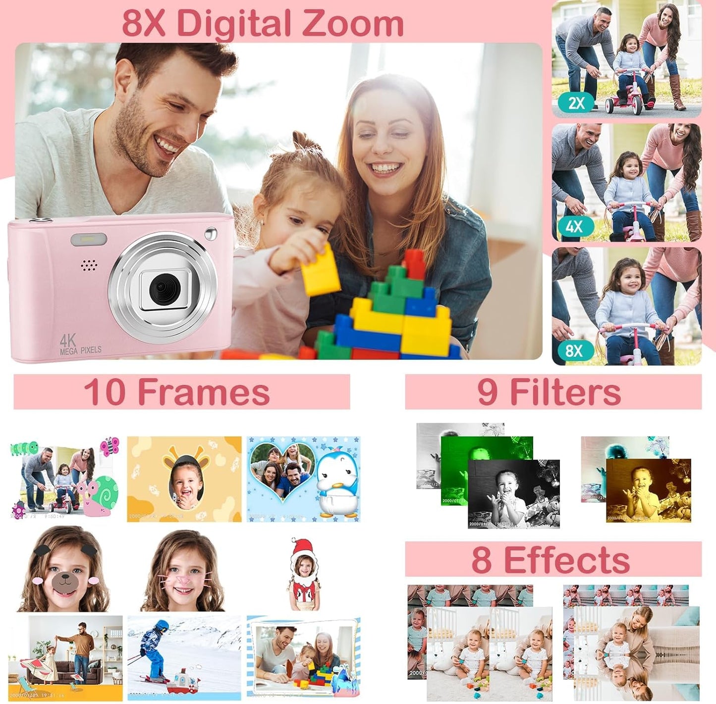 Kids Digital Camera Christmas Birthday Gifts With 32GB SD Card