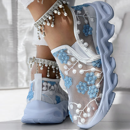 Contrast Glitter Transparent Mesh Patch Breathable Sneakers - Without Ankle Strap