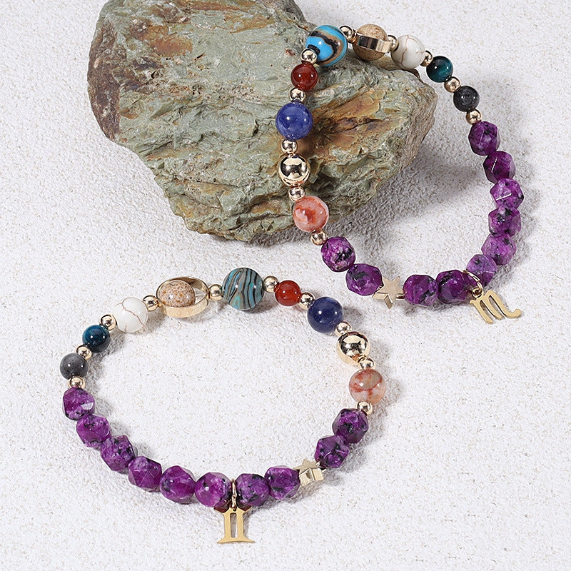 Twelve Constellations Bracelets Natural Stone Hemp Stone Cut Surface Eight Planets