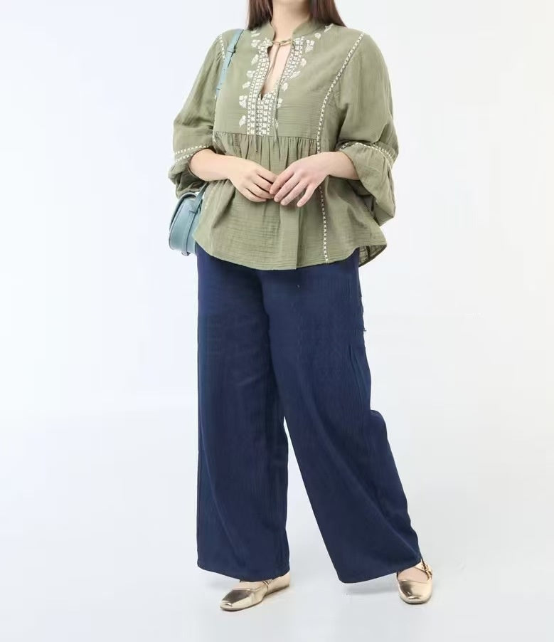 Womens Loose-Fit Long-Sleeve Plus-Size Shirt