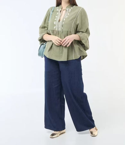 Womens Loose-Fit Long-Sleeve Plus-Size Shirt