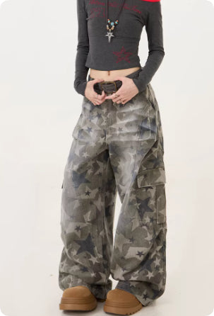 American Retro Hot Girl Camouflage Cargo Jeans For Women