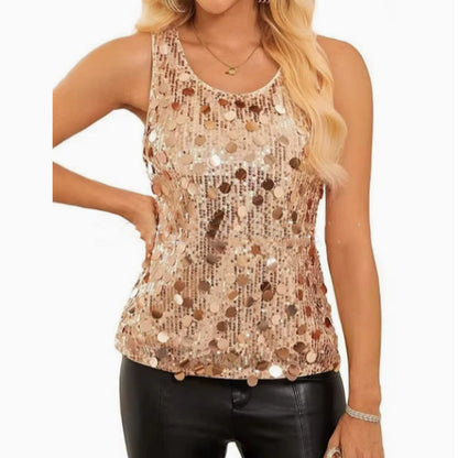 Womens Sequin Top Sleeveless Shiny Casual Tank Top